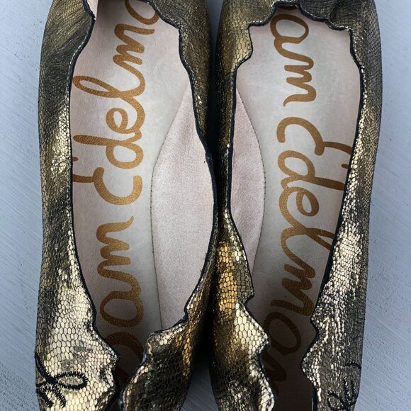 Sam Edelman NWOT Women's Size 8M Augusta Gold Leather Slip On Ballet Flats - Picture 11 of 12